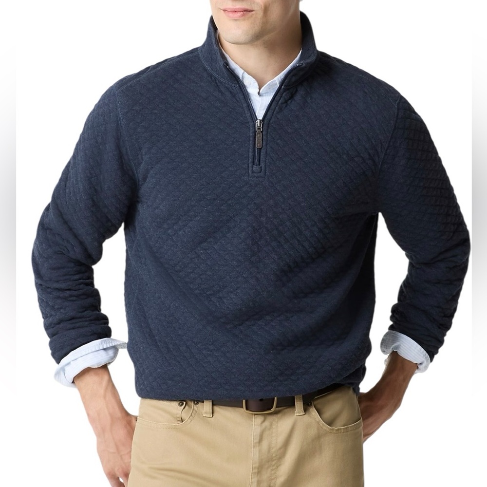 J. CREW Factory NWT Quilted Quarter Zip Pullover Top Size Medium in Heather Navy